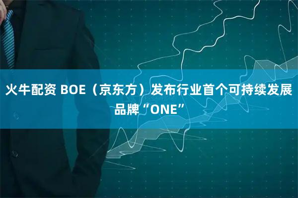 火牛配资 BOE（京东方）发布行业首个可持续发展品牌“ONE”